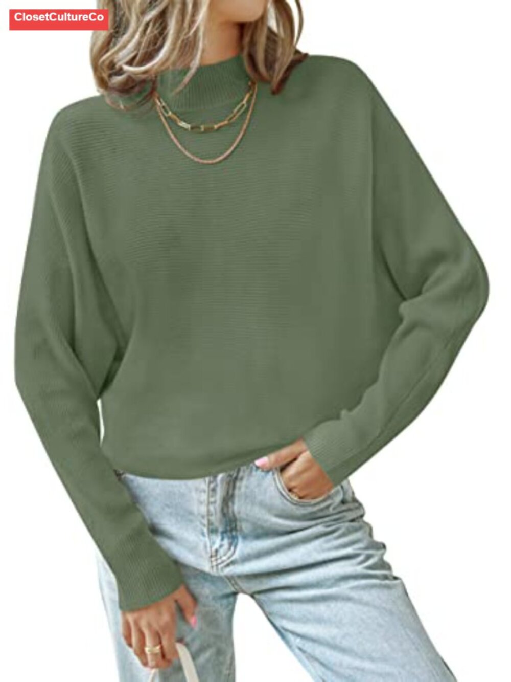 ZESICA Turtleneck Batwing Long Sleeve Ribbed Knit Pullover Sweater